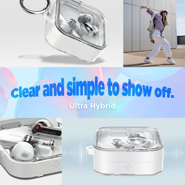 Alt view image 3 of 7 - Ultra Hybrid Designed for Nothing Ear 2 Case (2023) Dual Layer Protection, Transparent PC Shell with TPU Bumpers. Included Carabiner - Jet White