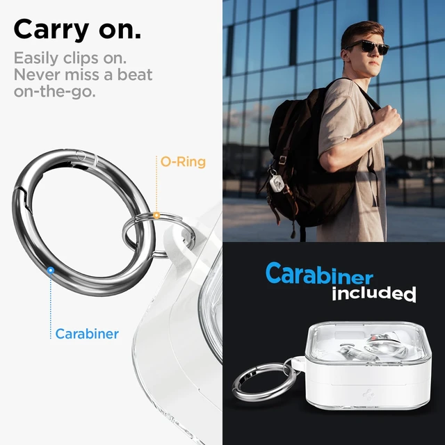 Alt view image 6 of 7 - Ultra Hybrid Designed for Nothing Ear 2 Case (2023) Dual Layer Protection, Transparent PC Shell with TPU Bumpers. Included Carabiner - Jet White