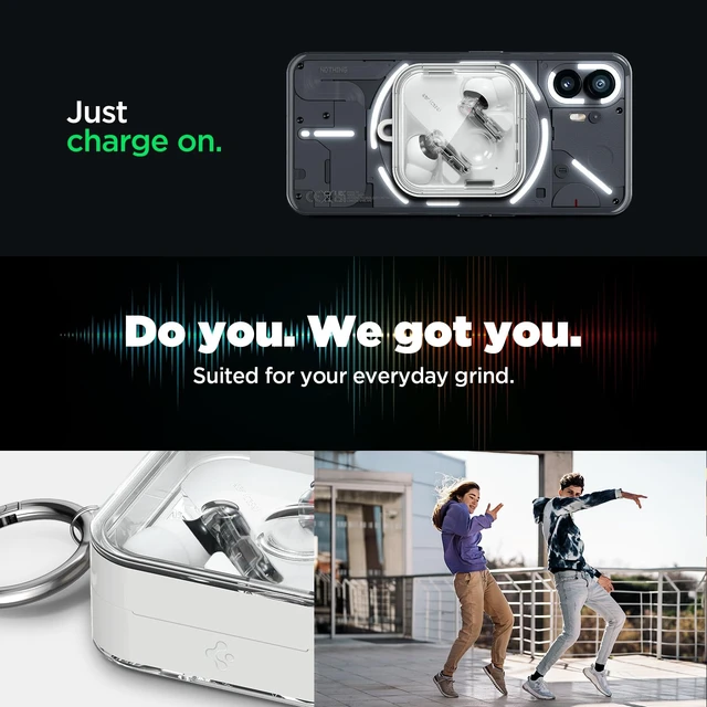 Alt view image 7 of 7 - Ultra Hybrid Designed for Nothing Ear 2 Case (2023) Dual Layer Protection, Transparent PC Shell with TPU Bumpers. Included Carabiner - Jet White