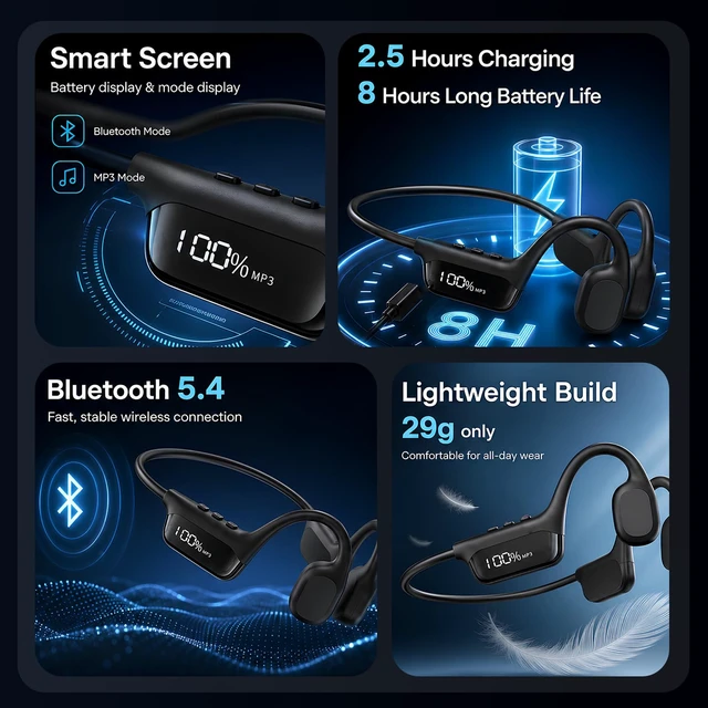 Alt view image 7 of 7 - Bone Conduction Headphones IP68 Waterproof, 32GB MP3 Player, Open-Ear Wireless Bluetooth 5.2 Waterproof Headphones for Swimming, Pool, Open Water, Running & Training - Fast Charging - Orange
