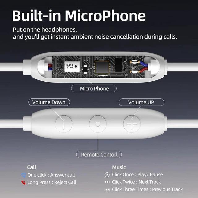 Alt view image 5 of 6 - Wired Earphones while conversing Noise Cancellation Rich Bass Earbuds Mic Noise-Canceling Wired Ear Bud Headphones Durable In-Line Volume Control,Lightweight & Comfortable & Noise Isolation
