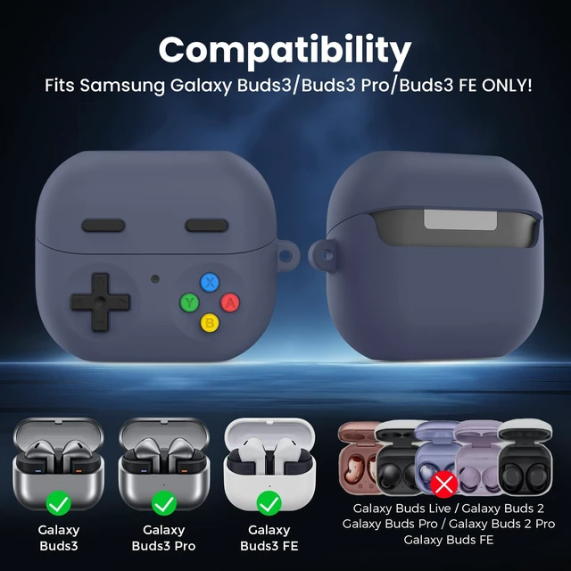 Alt view image 2 of 7 - Retro Gaming Case Compatible with Samsung Galaxy Buds 3 FE (2025)/Pro and Galaxy Buds 32024,Silicone Game Console Style Earbuds Case Accessories with Carabiner and Cleaning Kit