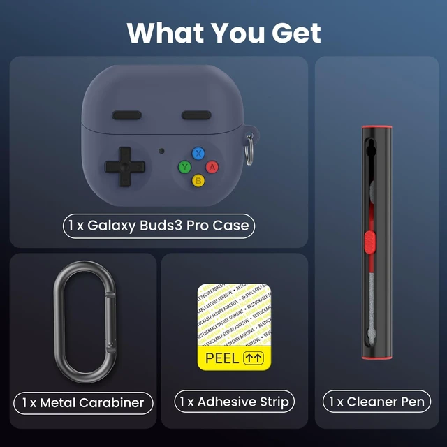 Alt view image 7 of 7 - Retro Gaming Case Compatible with Samsung Galaxy Buds 3 FE (2025)/Pro and Galaxy Buds 32024,Silicone Game Console Style Earbuds Case Accessories with Carabiner and Cleaning Kit