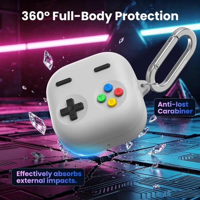 Alt view image 4 of 7 - Retro Gaming Case Compatible with Samsung Galaxy Buds 4 Pro & Galaxy Buds 4 (2026) Silicone Protective Cover with Carabiner, Game Console Style Earbuds Case Accessories