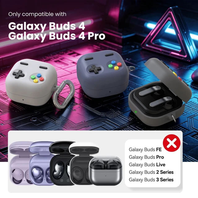 Alt view image 3 of 7 - Retro Gaming Case Compatible with Samsung Galaxy Buds 4 Pro & Galaxy Buds 4 (2026) Silicone Protective Cover with Carabiner, Game Console Style Earbuds Case Accessories