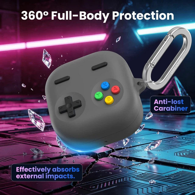 Alt view image 4 of 7 - Retro Gaming Case Compatible with Samsung Galaxy Buds 4 Pro & Galaxy Buds 4 (2026) Silicone Protective Cover with Carabiner Game Console Style Earbuds Case Accessories