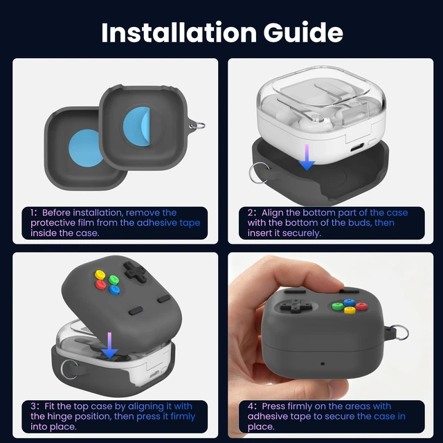 Alt view image 6 of 7 - Retro Gaming Case Compatible with Samsung Galaxy Buds 4 Pro & Galaxy Buds 4 (2026) Silicone Protective Cover with Carabiner Game Console Style Earbuds Case Accessories