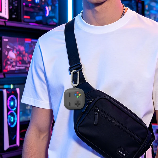 Alt view image 7 of 7 - Retro Gaming Case Compatible with Samsung Galaxy Buds 4 Pro & Galaxy Buds 4 (2026) Silicone Protective Cover with Carabiner Game Console Style Earbuds Case Accessories