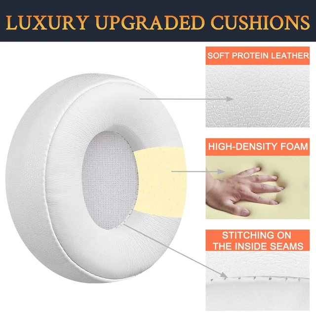 Alt view image 4 of 7 - Replacement Ear Pads Cushions for Beats Solo Pro Wireless Noise Cancelling On-Ear Headphones, Earpads with Softer Protein Leather - White
