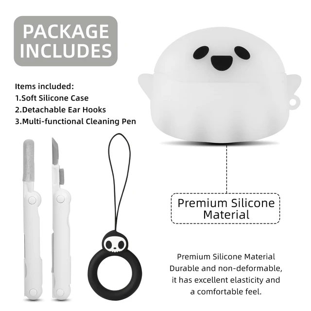Alt view image 5 of 7 - for AirPods Pro 3 Case Cute with Cleaner Kit, Glow in the Dark 3D Ghost Case Cover for Apple AirPods Pro 3rd Generation, Soft Silicone Anime Funny Case Design AirPods Pro3 for Women Men