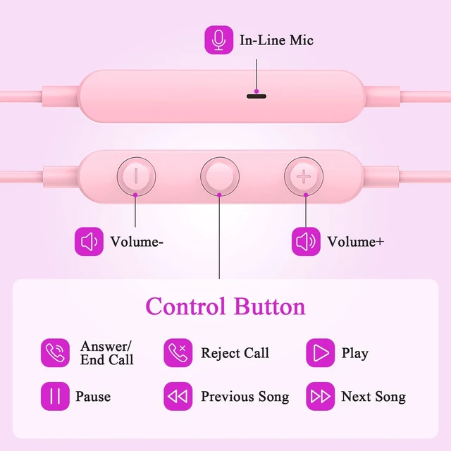 Alt view image 4 of 7 - Wired Headphones for iPhone 14 13 Pro MFi-Certified Lighting Pink Cord Earbuds for iPhone 12 11 XS Max XR XS SE 8 Plus Right Angle Plug Magnetic Earphones Built-in Mic Volume Control Headset