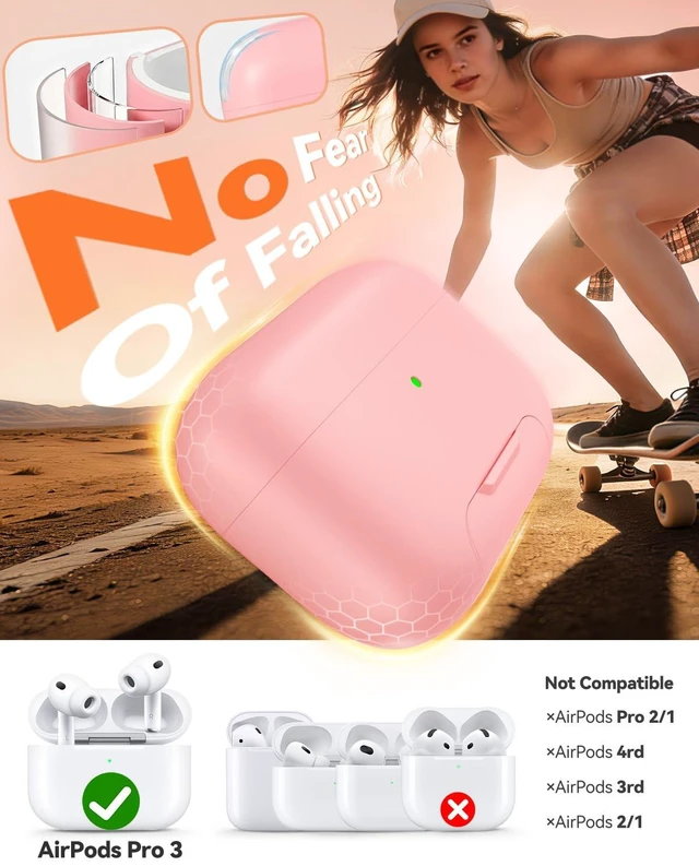 Alt view image 2 of 7 - for AirPods Pro 3 Case, Magnetic Lock Design (Pink) Built-in Phone Stand, Magnetic Lock Design, Compatible with Magsafe, Anti-Scratch, Shockproof, with Cleaning Kit & Lanyard
