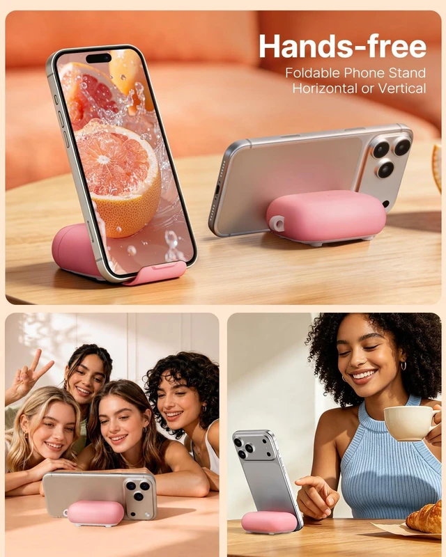 Alt view image 4 of 7 - for AirPods Pro 3 Case, Magnetic Lock Design (Pink) Built-in Phone Stand, Magnetic Lock Design, Compatible with Magsafe, Anti-Scratch, Shockproof, with Cleaning Kit & Lanyard