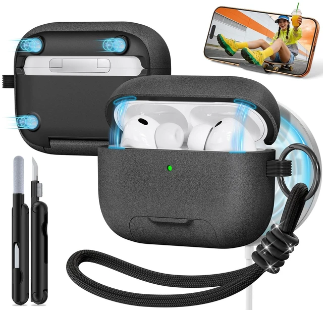 Main image of for AirPods Pro 3 Case, Magnetic Lock Design (Fuzzy Gray) Built-in Phone Stand, Magnetic Lock Design, Compatible with Magsafe, Anti-Scratch, Shockproof, with Cleaning Kit & Lanyard
