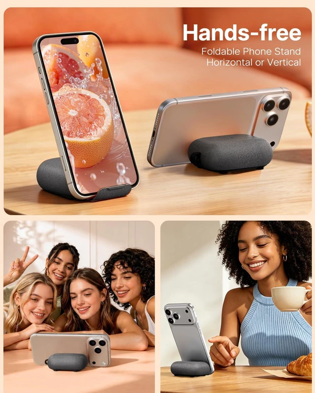Alt view image 4 of 7 - for AirPods Pro 3 Case, Magnetic Lock Design (Fuzzy Gray) Built-in Phone Stand, Magnetic Lock Design, Compatible with Magsafe, Anti-Scratch, Shockproof, with Cleaning Kit & Lanyard