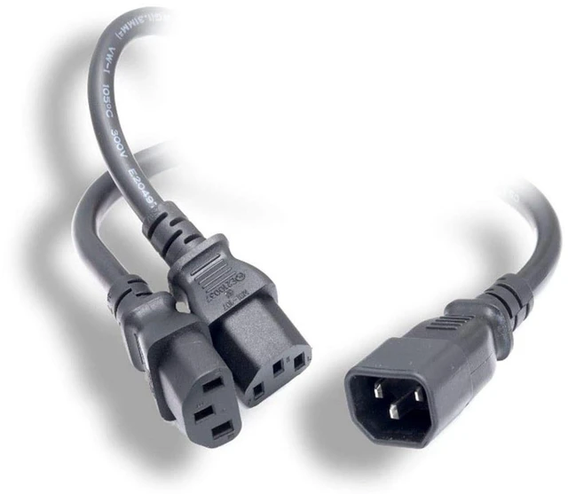 Main image of Power Cord Splitter - IEC 60320 C14 to 2X IEC 60320 C13, 13 Amp, 1625 Watt, 16AWG, 6 Feet, Black
