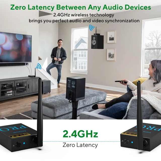 Alt view image 4 of 7 - 2.4Ghz Wireless Audio Transmitter Receiver, 192kHz/24bit HiFi Audio, 20ms Low Latency, 328ft Long Range, Wireless Adapter Kit for Subwoofer/Active Speaker, Optical/Coaxial/3.5mm(RCA) Ports