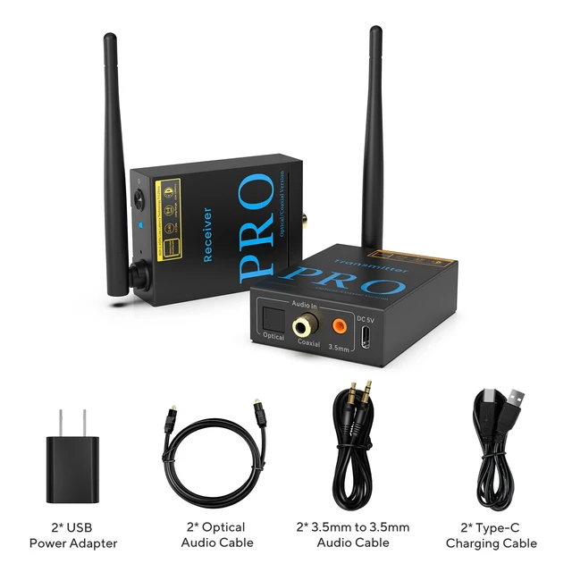 Alt view image 7 of 7 - 2.4Ghz Wireless Audio Transmitter Receiver, 192kHz/24bit HiFi Audio, 20ms Low Latency, 328ft Long Range, Wireless Adapter Kit for Subwoofer/Active Speaker, Optical/Coaxial/3.5mm(RCA) Ports