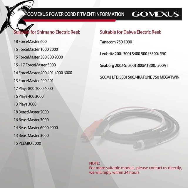 Alt view image 2 of 7 - Power Cord for Daiwa Tanacom 1000 Seaborg 300J Shimano ForceMaster 2000 Electric Reels Power Cable 270cm 8.86 Feet