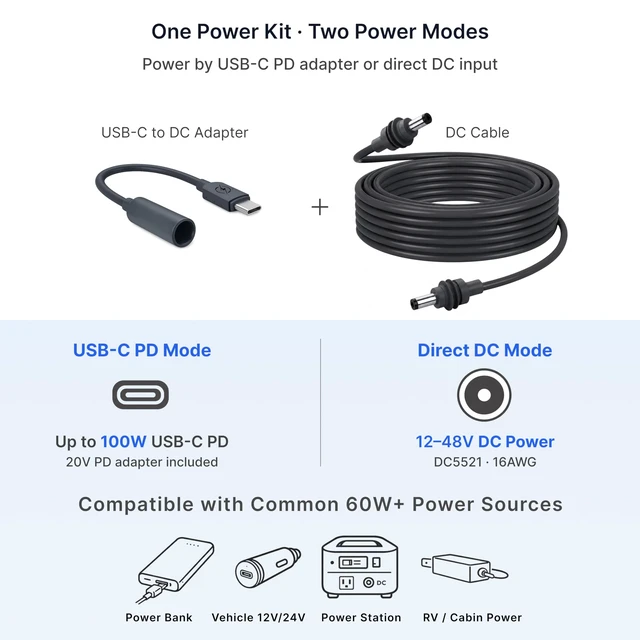 Alt view image 2 of 7 - Starlink Mini Cable Kit, 16.4FT/5M 16AWG Cable and USB-C to DC5521 Adapter Includes 16AWG DC cable and 100W USB-C PD adapter; modular 16.4FT/5M kit for RVs, camping and compatible power stations