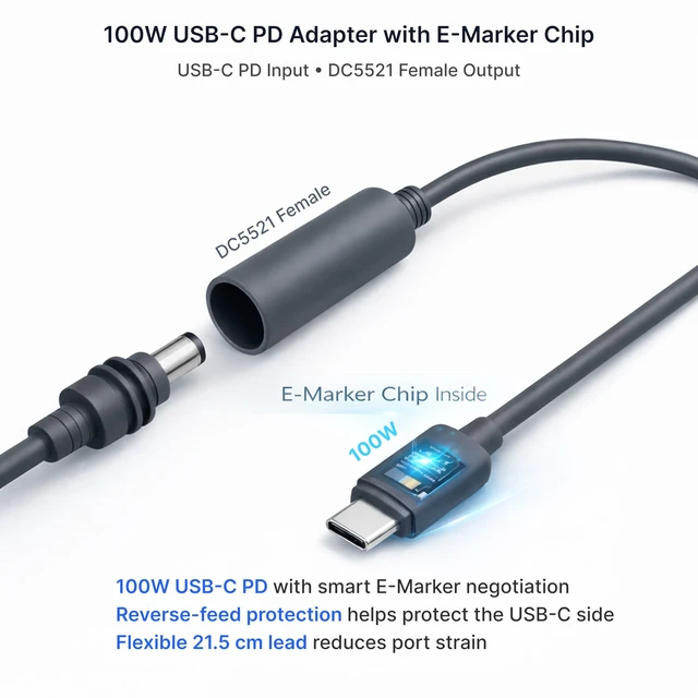 Alt view image 4 of 7 - Starlink Mini Cable Kit, 16.4FT/5M 16AWG Cable and USB-C to DC5521 Adapter Includes 16AWG DC cable and 100W USB-C PD adapter; modular 16.4FT/5M kit for RVs, camping and compatible power stations