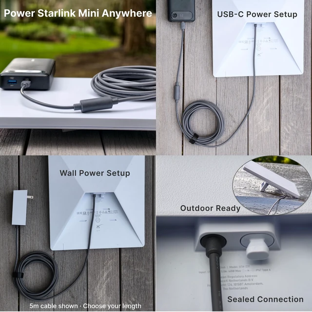 Alt view image 6 of 7 - Starlink Mini Cable Kit, 16.4FT/5M 16AWG Cable and USB-C to DC5521 Adapter Includes 16AWG DC cable and 100W USB-C PD adapter; modular 16.4FT/5M kit for RVs, camping and compatible power stations