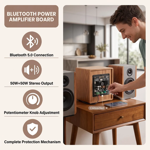 Alt view image 5 of 7 - ZK502L Bluetooth Power Amplifier Board 5.0 Stereo Audio Receiver Channels Digital Audio Amplifier Module for DIY Speakers 5-24V