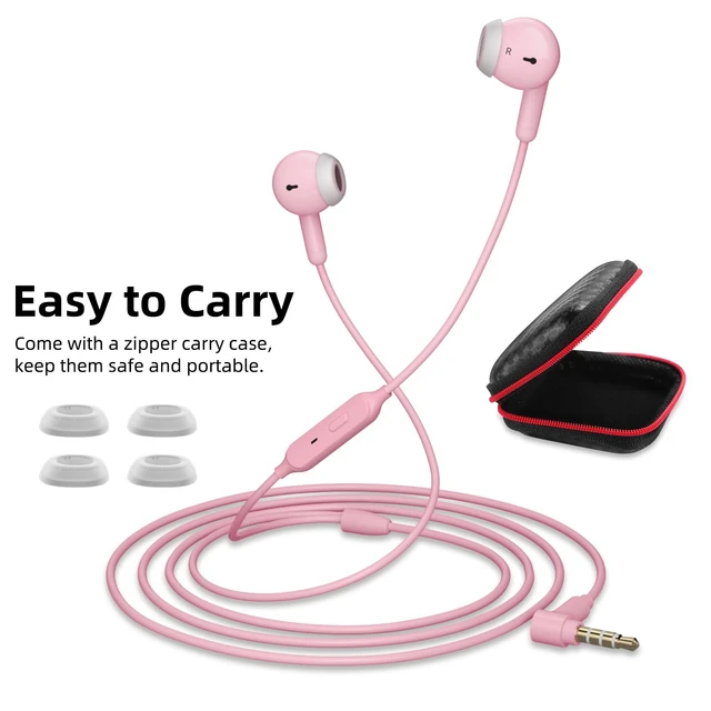 Alt view image 7 of 7 - 3.5mm Wired Earbuds in-Ear Headphones with Mic & Mute for MacBook Plug in Ear Buds Aux, HiFi Stereo Audio Jack Corded Earphones for Chromebook/HP/Laptop/PC/Kid/School/Airplane/Travel, Pink