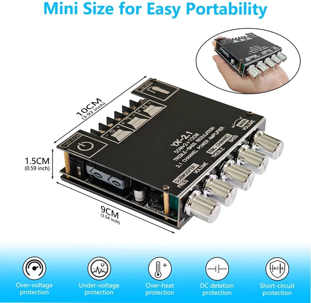 Alt view image 5 of 7 - 2.1 Bluetooth Amplifier Board, 50W*2+100W BT 5.0 AMP Board for DIY Speakers HiFi Subwoofer Audio AMPs with Treble and Bass, TPA3116D2, BT and AUX Inputs, 2.1 Channel Stereo AMP Module for DIY