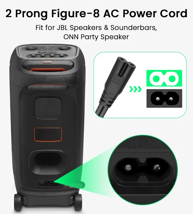 Alt view image 2 of 6 - 6FT for JBL Partybox Charger,for ONN Party Speaker,JBL Soundbar,ION Speaker 2 Pack AC Power Cord for JBL PartyBox 110 320 310 710 1000 Encore Essential On-The-Go Speaker,Boombox 3/4,ONN Party Speaker