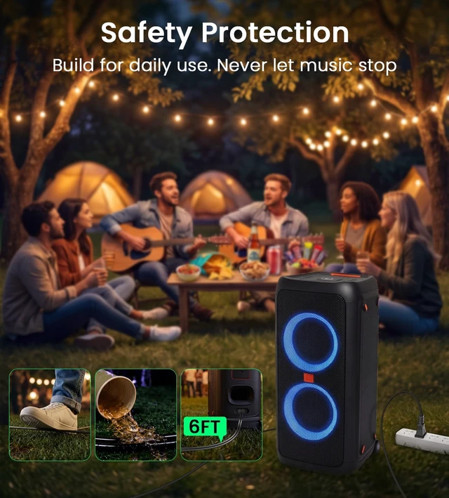 Alt view image 3 of 6 - 6FT for JBL Partybox Charger,for ONN Party Speaker,JBL Soundbar,ION Speaker 2 Pack AC Power Cord for JBL PartyBox 110 320 310 710 1000 Encore Essential On-The-Go Speaker,Boombox 3/4,ONN Party Speaker