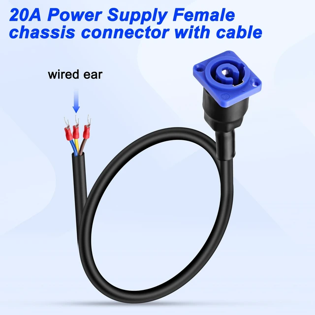 Alt view image 3 of 7 - PowerCon Input Female PanelMount to Y Spade Plug Cord 20A/250V 3Pin AC Power Jack Scoket Chassis to Fork Spade Terminal Extension Cable for Stage Light LED Connector-0.5M/1.6FT