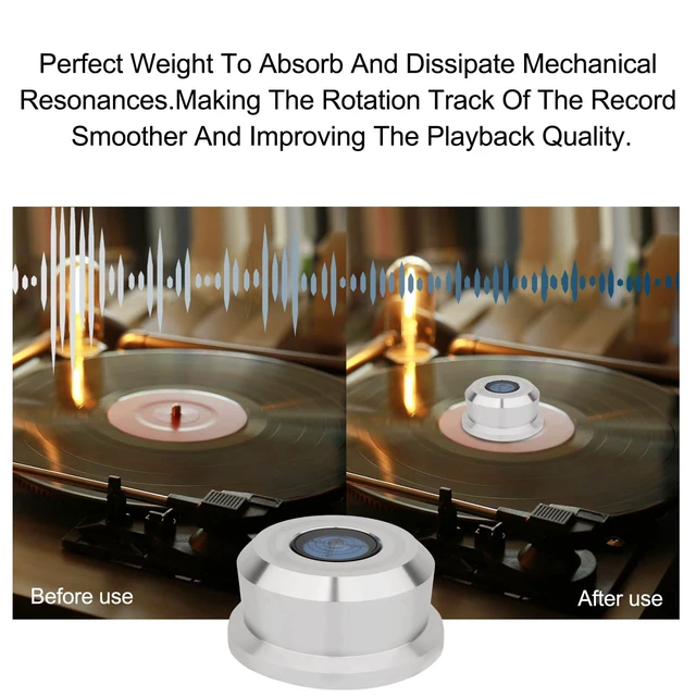Alt view image 4 of 7 - Monosadio 3 in 1 Record Stabilizer Weight 50Hz Audiophile 320G Aluminum Turntable Weight With High-Precision Bubble Level for Vinyl LP Record Player Disc (Silver)