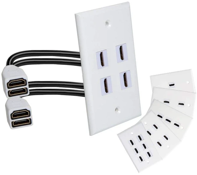 Main image of Single Port 4K HDMI Wall Plate Outlet Cover with 6 Inch Female to Female High Speed HDMI Pigtail Cable for Video Game Systems,TV Boxes(4-Port)