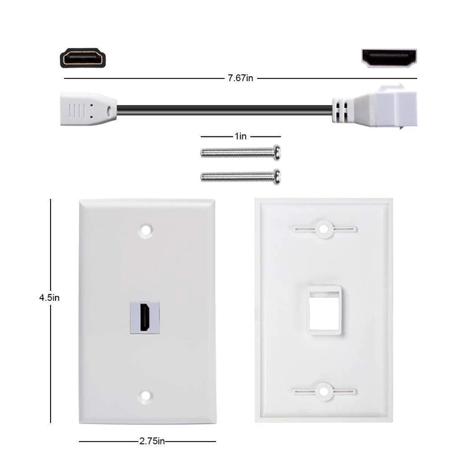 Alt view image 2 of 7 - Single Port 4K HDMI Wall Plate Outlet Cover with 6 Inch Female to Female High Speed HDMI Pigtail Cable for Video Game Systems,TV Boxes(4-Port)