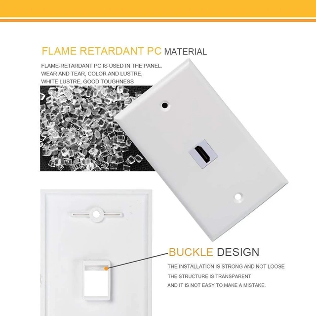 Alt view image 3 of 7 - Single Port 4K HDMI Wall Plate Outlet Cover with 6 Inch Female to Female High Speed HDMI Pigtail Cable for Video Game Systems,TV Boxes(4-Port)