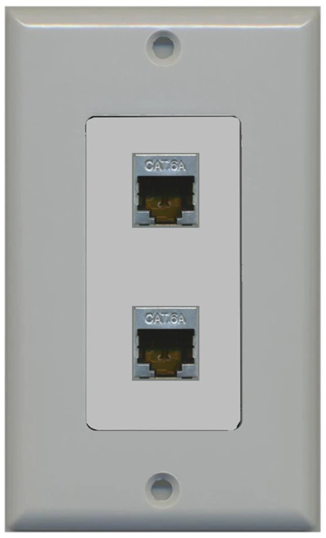Main image of CAT 6A 2 Port Shielded Cat6a Wall Plate 1 Gang Decorative - Gray