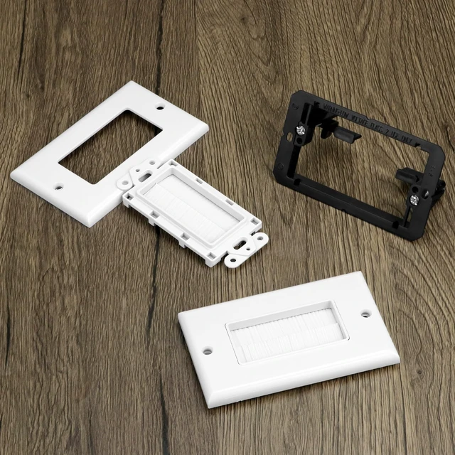 Alt view image 2 of 7 - Brush Wall Plate with Low Voltage Mounting Bracket, 6-Pack Single Gang Cable Pass Through Insert, ABS Wall Plate for HDTV, TV Wall Mount, Home Theater, Office (White)