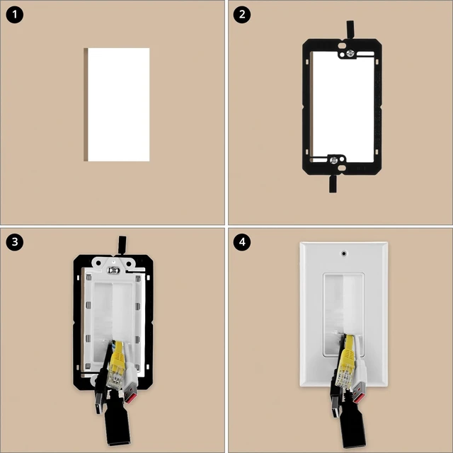 Alt view image 5 of 7 - Brush Wall Plate with Low Voltage Mounting Bracket, 6-Pack Single Gang Cable Pass Through Insert, ABS Wall Plate for HDTV, TV Wall Mount, Home Theater, Office (White)