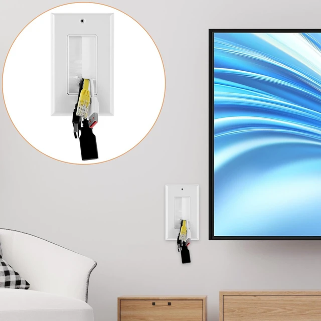 Alt view image 4 of 7 - Brush Wall Plate with Low Voltage Mounting Bracket, 6-Pack Single Gang Cable Pass Through Insert, ABS Wall Plate for HDTV, TV Wall Mount, Home Theater, Office (White)