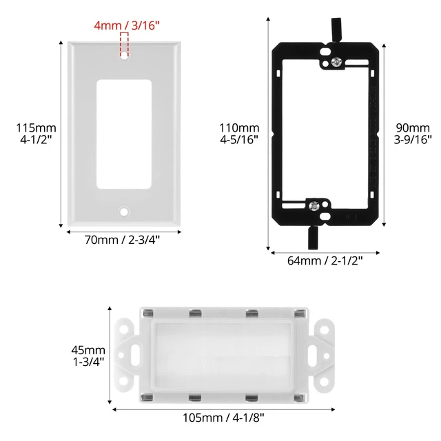 Alt view image 6 of 7 - Brush Wall Plate with Low Voltage Mounting Bracket, 6-Pack Single Gang Cable Pass Through Insert, ABS Wall Plate for HDTV, TV Wall Mount, Home Theater, Office (White)