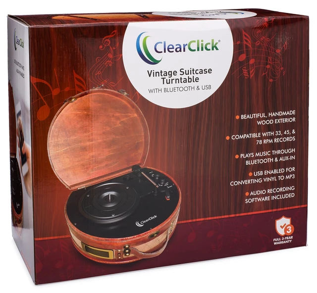 Alt view image 5 of 6 - Vintage Suitcase Turntable with Bluetooth & USB - Classic Wooden Retro Style
