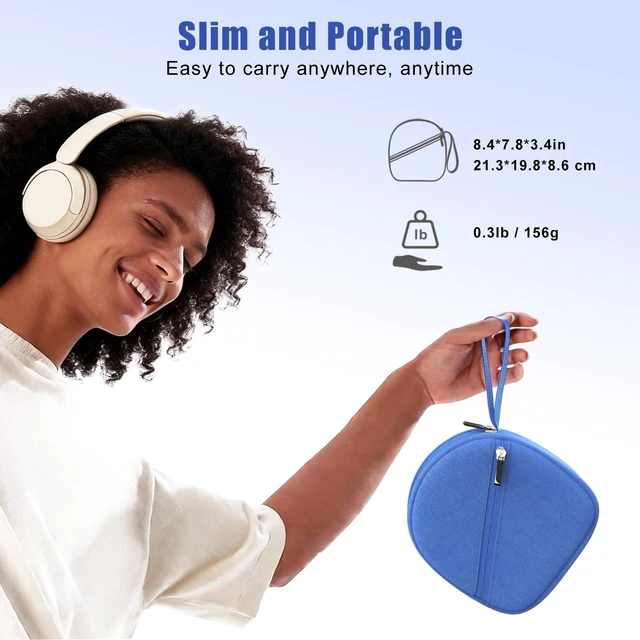 Alt view image 5 of 7 - Headphone Case Compatible with JBL/Beats/Sony/BERIBES/SoundCore/TOZO/KVIDIO/JLab/Bose, Ultra-Thin Headphone Bag Travel Carrying Universal, Blue