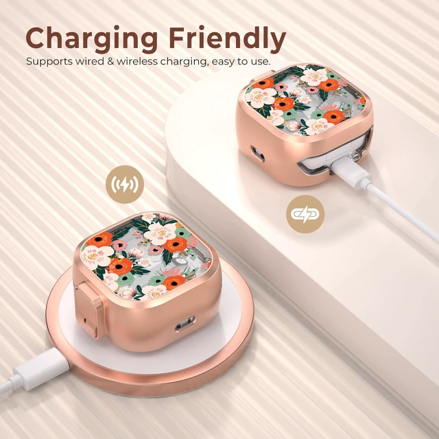 Alt view image 3 of 7 - for Samsung Galaxy Buds 4 Pro Case/Buds 4 Case 2026 with Safety Lock Dual Protection, Cute Hard Earbuds Cover, Easy to Install, Compatible with MagSafe, Dust Resistant, TPU & PC, Hibiscus Floral