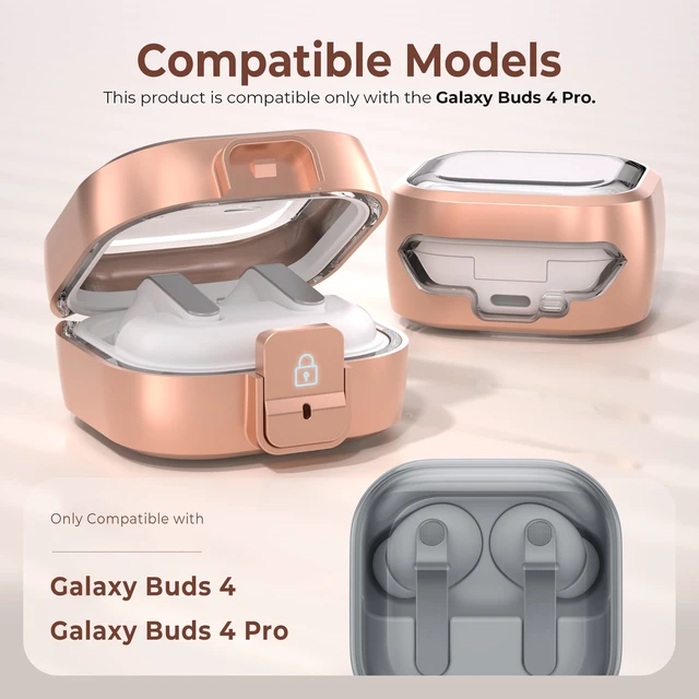 Alt view image 2 of 7 - for Samsung Galaxy Buds 4 Pro Case/Buds 4 Case 2026 with Safety Lock Dual Protection, Cute Hard Earbuds Cover, Easy to Install, Compatible with MagSafe, Dust Resistant, TPU & PC, White Floral