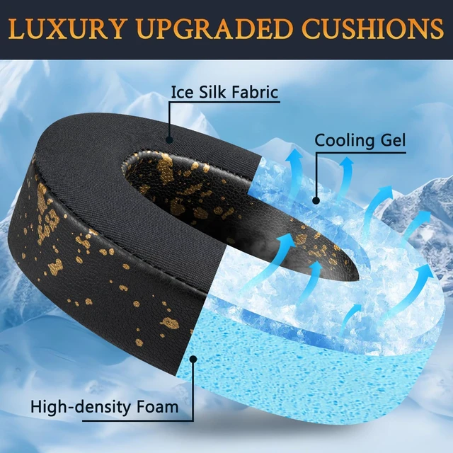 Alt view image 4 of 5 - Cooling Gel Replacement Ear Pads for JBL Live 500BT/Live 500 BT Around-Ear Wireless Headphone, Earpads Cushions with Noise Isolation Foam - Black Gold