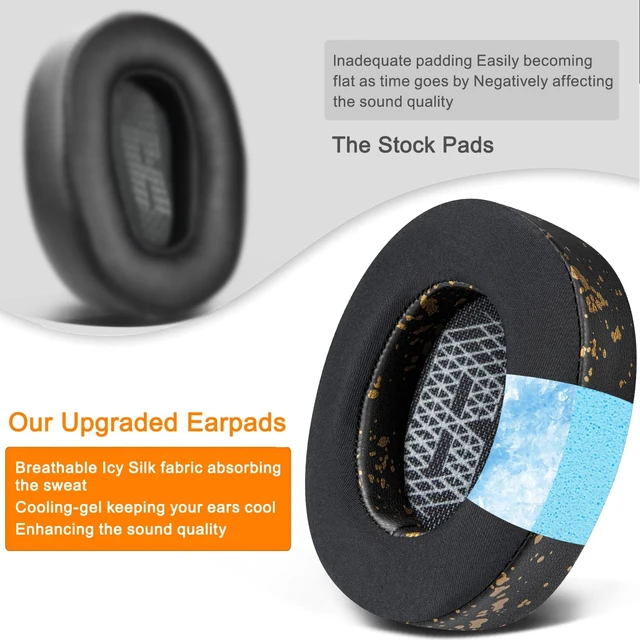 Alt view image 3 of 5 - Cooling Gel Replacement Ear Pads for JBL Live 500BT/Live 500 BT Around-Ear Wireless Headphone, Earpads Cushions with Noise Isolation Foam - Black Gold