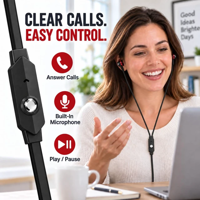 Alt view image 3 of 7 - Wired Earbuds in-Ear Headphones with Microphone, 3.5mm Jack Corded Earphones Stereo Bass Earbuds, S/M/L Soft Silicone Tips Compatible with iPhone Android Laptop iPad MP3(Black)