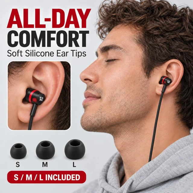 Alt view image 4 of 7 - Wired Earbuds in-Ear Headphones with Microphone, 3.5mm Jack Corded Earphones Stereo Bass Earbuds, S/M/L Soft Silicone Tips Compatible with iPhone Android Laptop iPad MP3(Black)