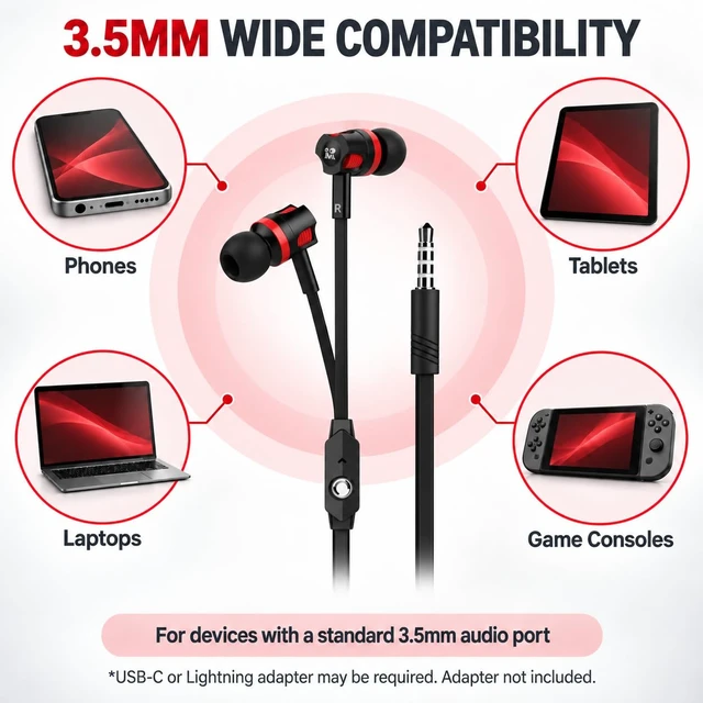 Alt view image 6 of 7 - Wired Earbuds in-Ear Headphones with Microphone, 3.5mm Jack Corded Earphones Stereo Bass Earbuds, S/M/L Soft Silicone Tips Compatible with iPhone Android Laptop iPad MP3(Black)